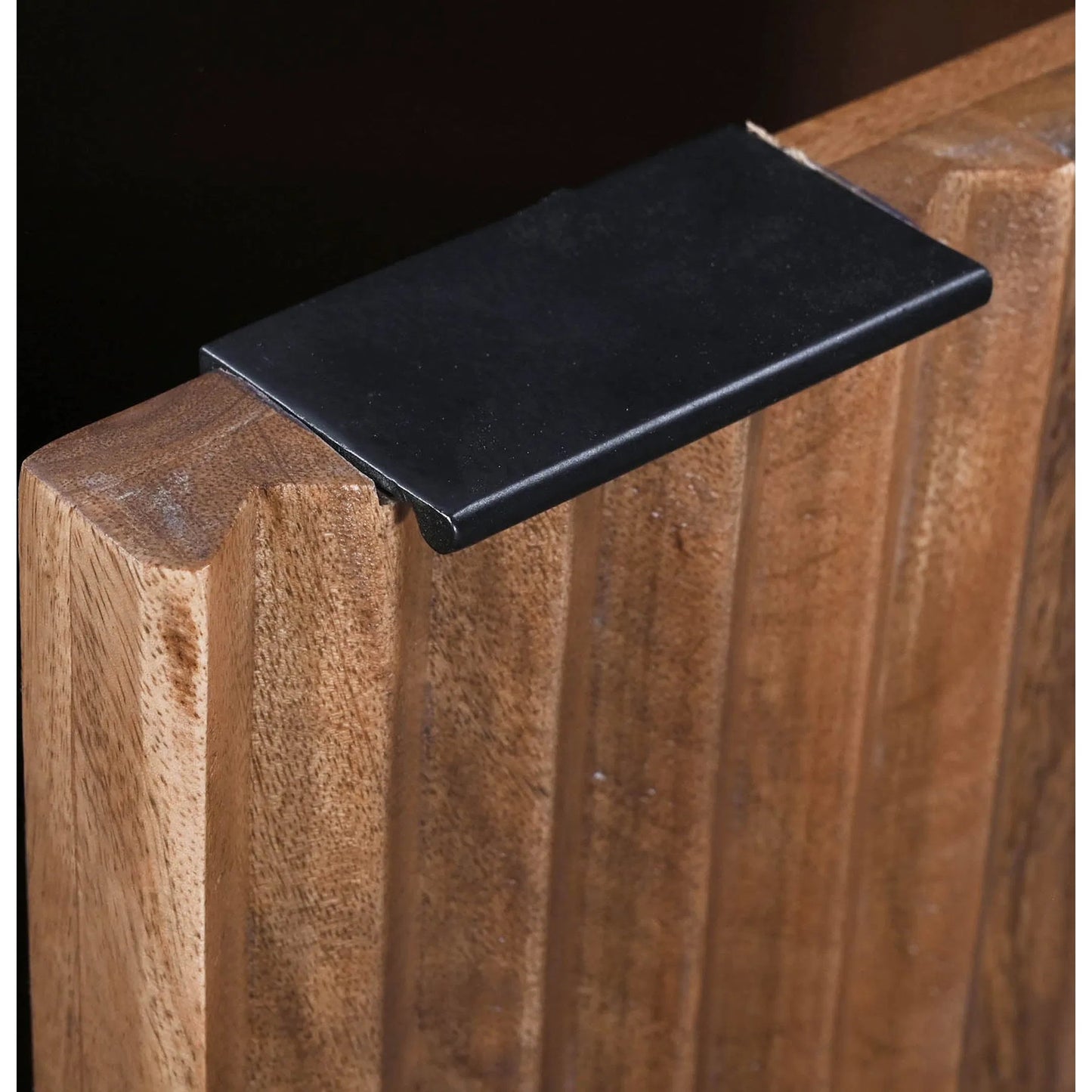 011 SI-2325093 | Closeup | Nikita Sideboard by LH Imports in pecan and pecan, black. Made from mango wood, iron base in a unique style.