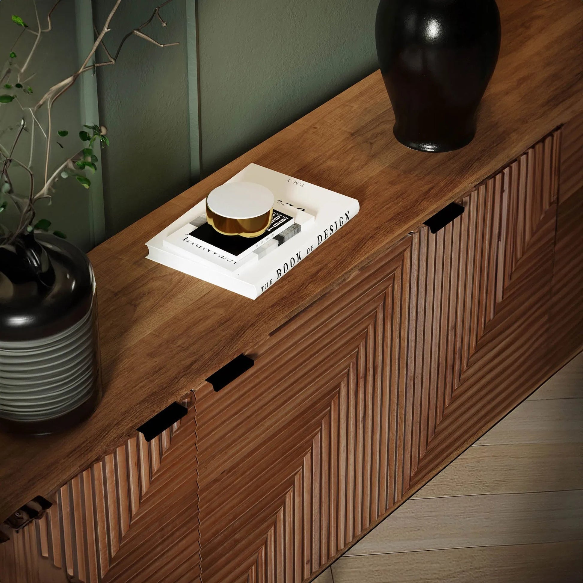 Nikita Sideboard by LH Imports in pecan and pecan, black. Made from mango wood, iron base in a unique style.
