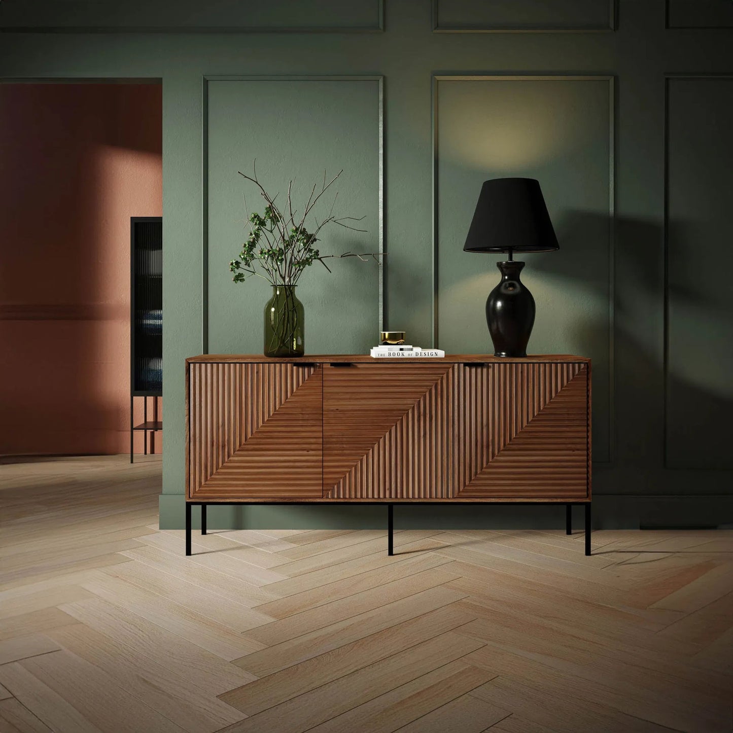 001 SI-2325093 | Lifestyle | Nikita Sideboard by LH Imports in pecan and pecan, black. Made from mango wood, iron base in a unique style.