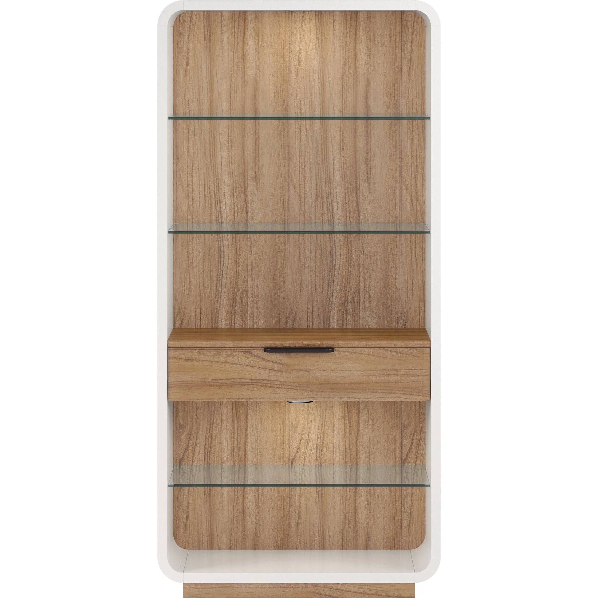 Portico Etagere by A.R.T. Furniture in sienna, white plaster. Made from parawood solids, mindi veneers, resin, glass in a modern style.