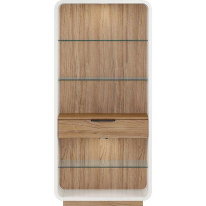 Portico Etagere by A.R.T. Furniture in sienna, white plaster. Made from parawood solids, mindi veneers, resin, glass in a modern style.