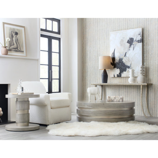 Melange Guilded Accent Table by Hooker Furniture in gray, silver leaf. Made from figured primavera veneers in a modern style.