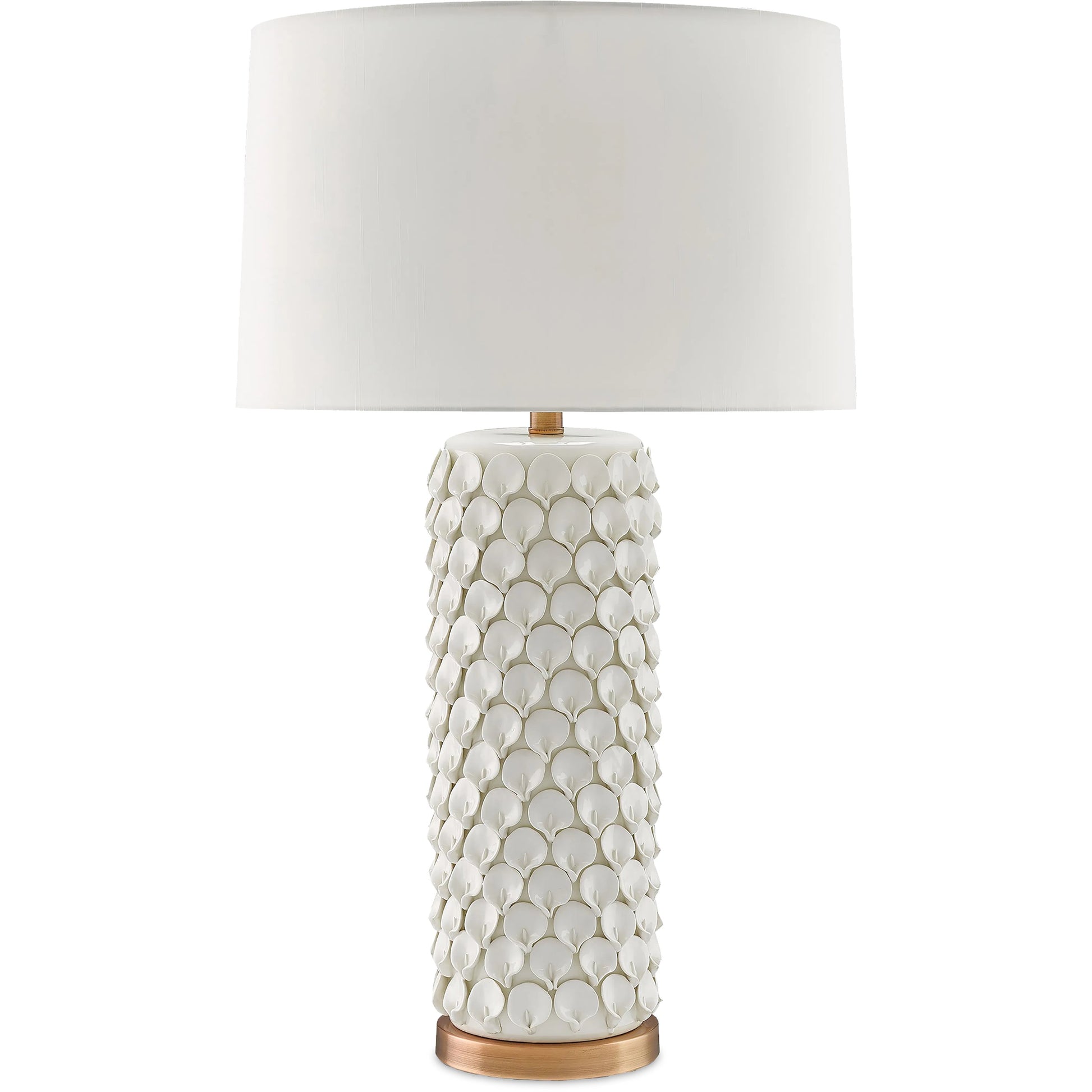 Calla Lily Table Lamp by Currey and Company in cream, antique brass. Made from ceramic, metal in a coastal style.