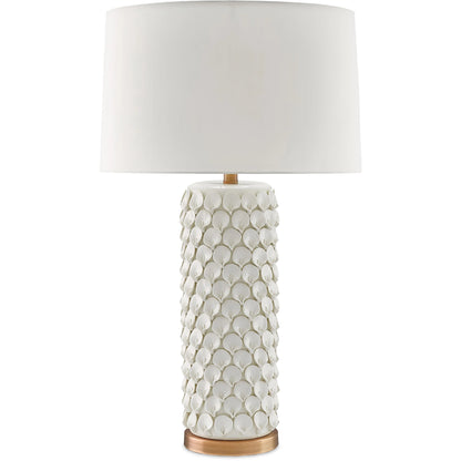 Calla Lily Table Lamp by Currey and Company in cream, antique brass. Made from ceramic, metal in a coastal style.