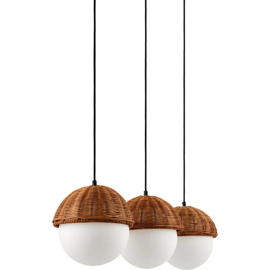 Janze Chandelier by Surya in white, black, gold. Made from iron, glass, rattan in a unique style.