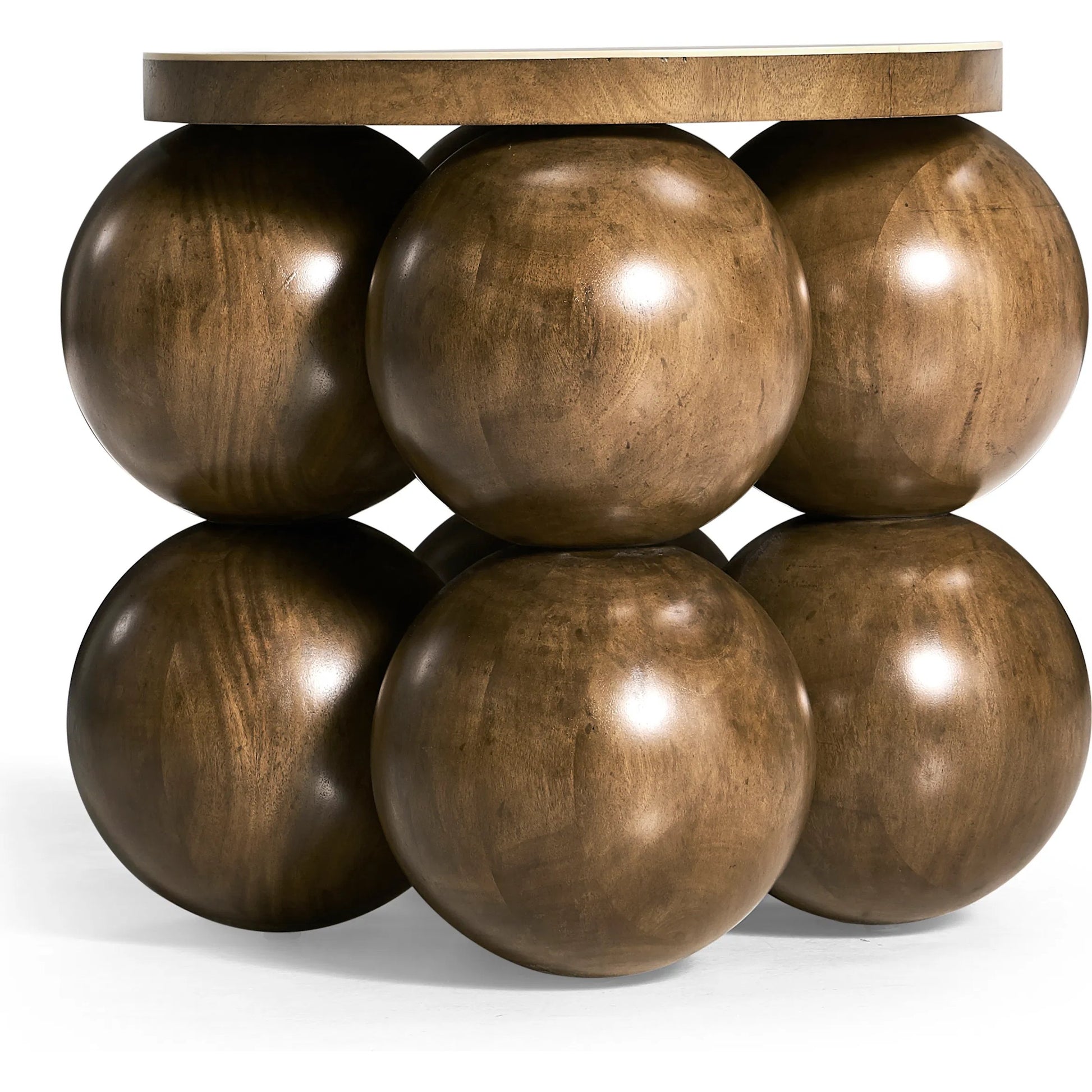 Orb Round Accent Table by Jonathan Charles in brown and medium brown mahogany. Made from mahogany veneers, faux bone in a modern style.