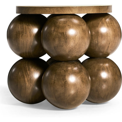 Orb Round Accent Table by Jonathan Charles in brown and medium brown mahogany. Made from mahogany veneers, faux bone in a modern style.
