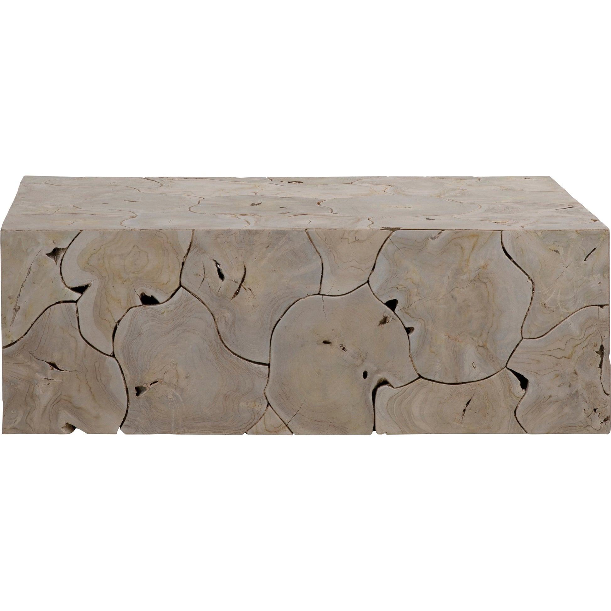 Scarlett Reclaimed Teak Coffee Table by Arch & Plane in brown and natural clear sealed finish. Made from teak wood in a modern style.