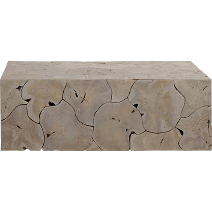 Scarlett Reclaimed Teak Coffee Table by Arch & Plane in brown and natural clear sealed finish. Made from teak wood in a modern style.