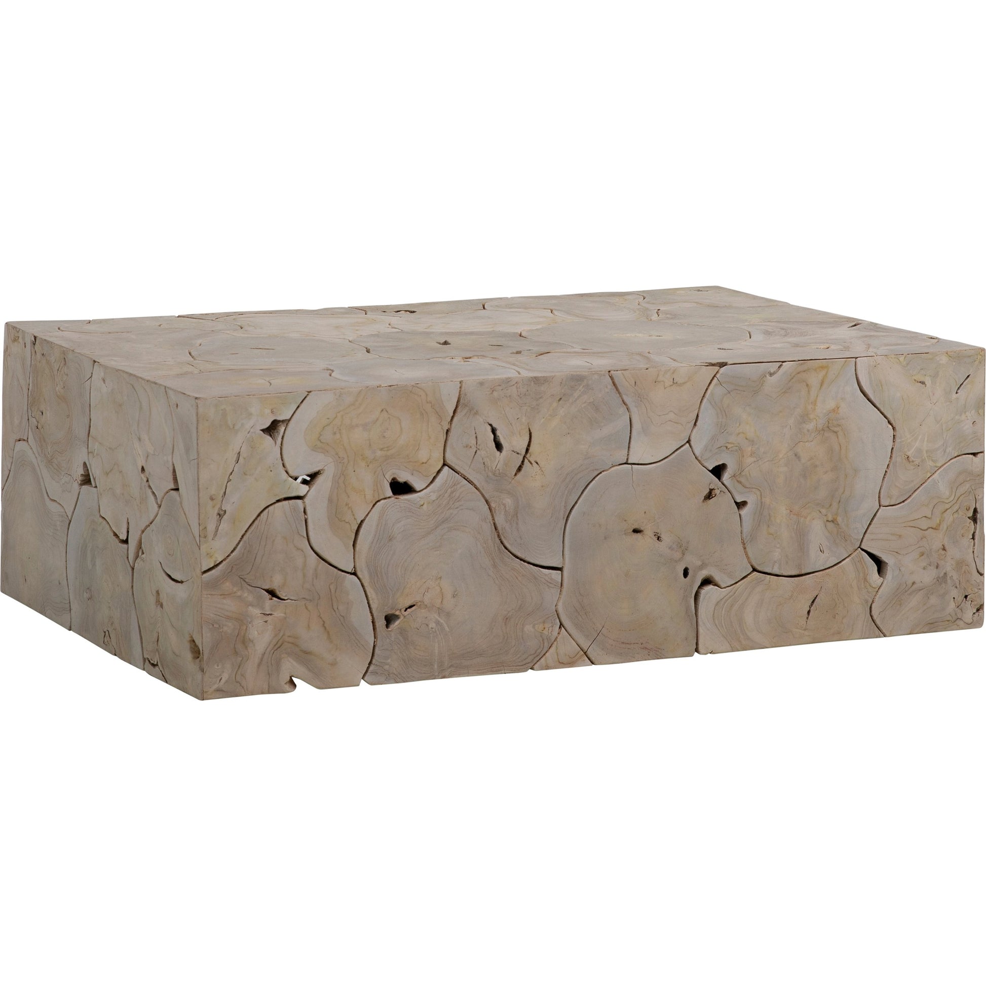 Scarlett Reclaimed Teak Coffee Table by Arch & Plane in brown and natural clear sealed finish. Made from teak wood in a modern style.