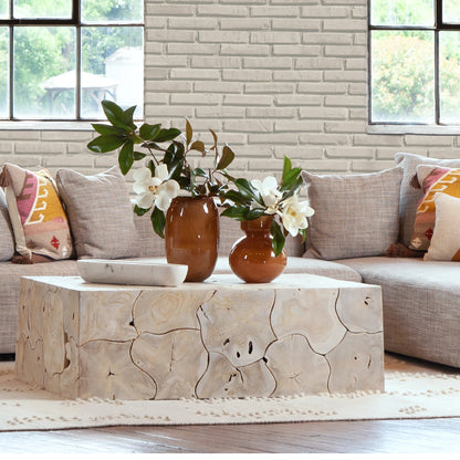 Scarlett Reclaimed Teak Coffee Table by Arch & Plane in brown and natural clear sealed finish. Made from teak wood in a modern style.