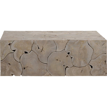 Scarlett Reclaimed Teak Coffee Table by Arch & Plane in brown and natural clear sealed finish. Made from teak wood in a modern style.