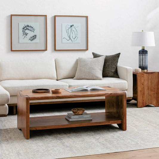 Joiner Coffee Table - 499044 by Surya in top: brown, base: brown and lacqueredlacquered. Made from acacia in a modern style.