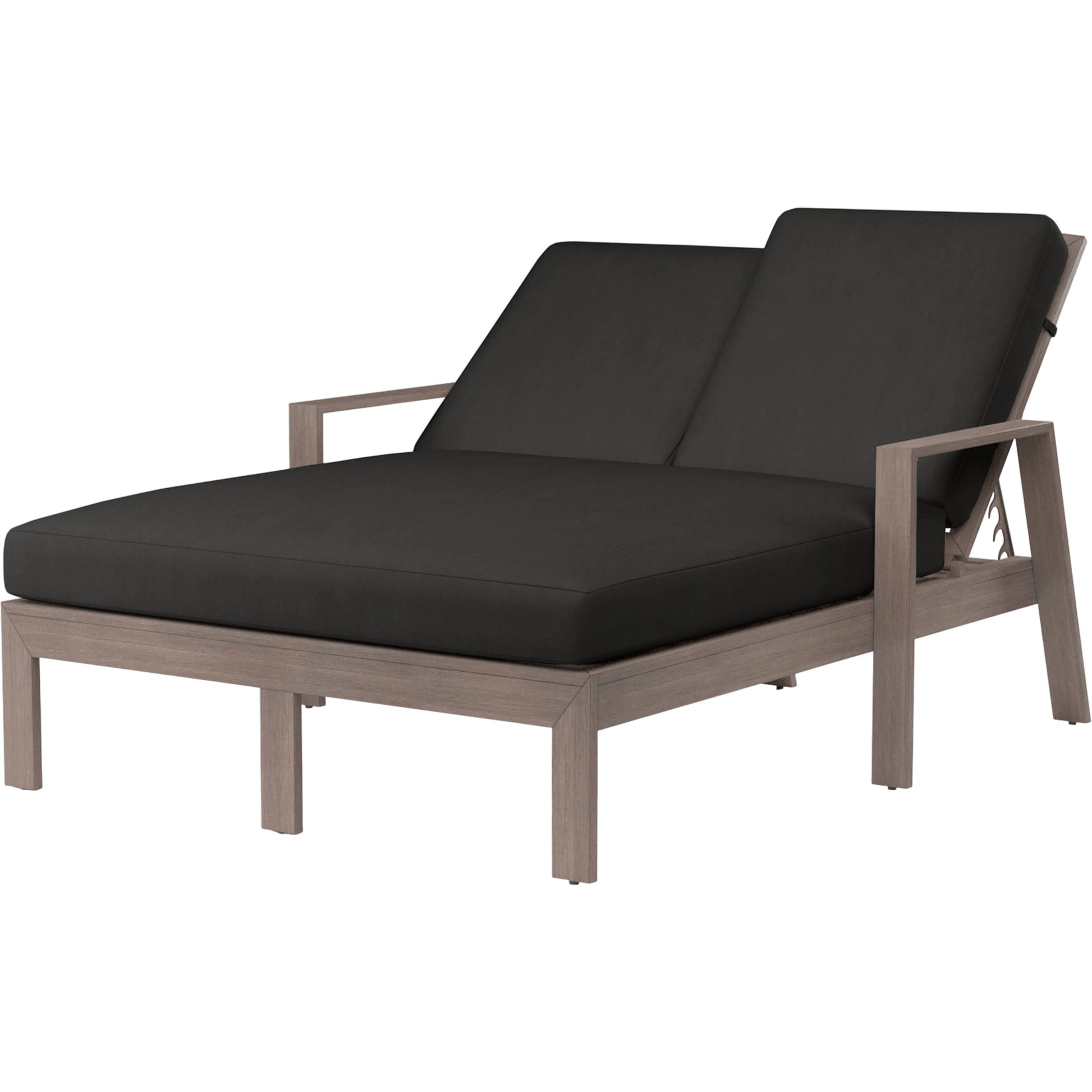 Laguna Outdoor Double Chaise Lounge by Sunset West in browns. Made from aluminum in a modern style.