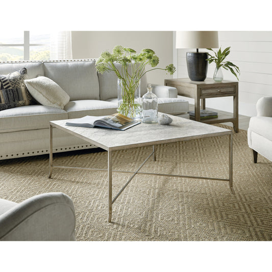 Lapilli Cocktail Table by Hooker Furniture in silver. Made from metal, stone veneer in a modern style.
