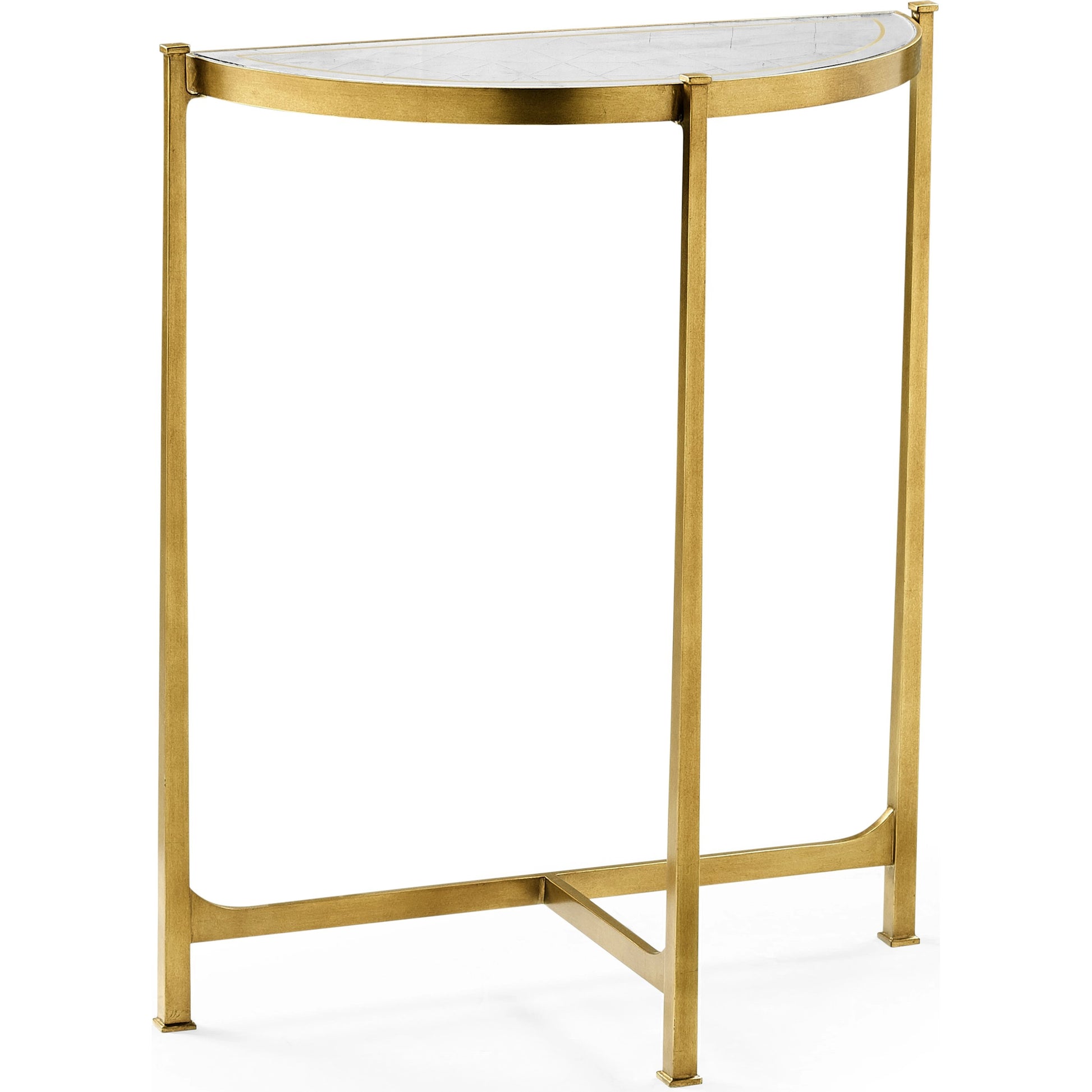 Luxe Large Half Moon Console Table by Jonathan Charles in gold and gilded iron. Made from iron in a transitional style.