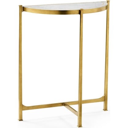 Luxe Large Half Moon Console Table by Jonathan Charles in gold and gilded iron. Made from iron in a transitional style.