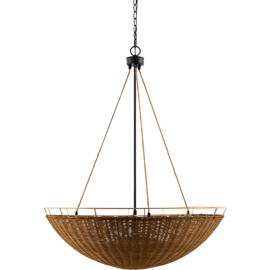 Joti Chandelier by Surya in brown, black. Made from iron, rattan in a rustic style.