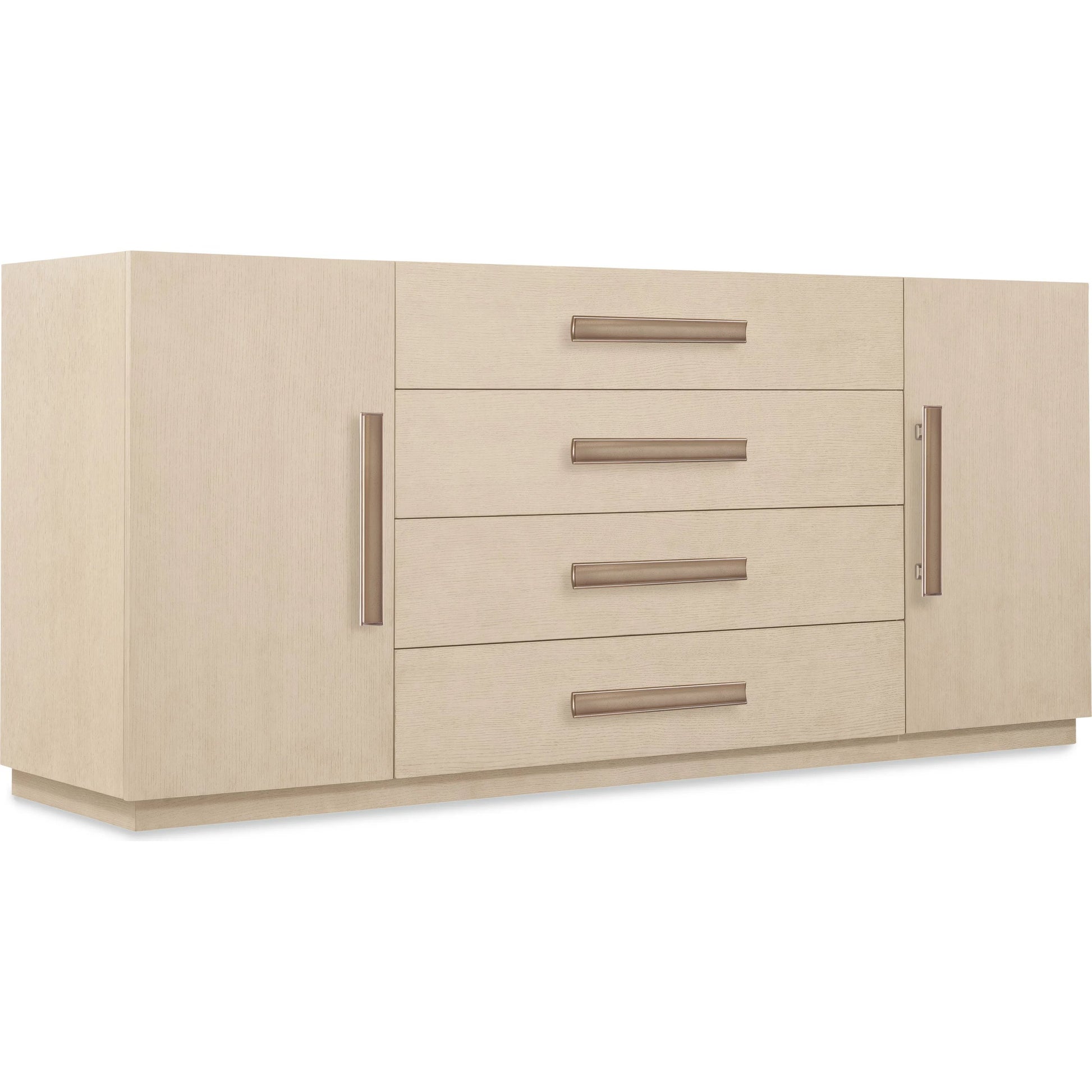Westwood Buffet by Hooker Furniture in light wood and polished limestone. Made from oak veneers in a transitional style.