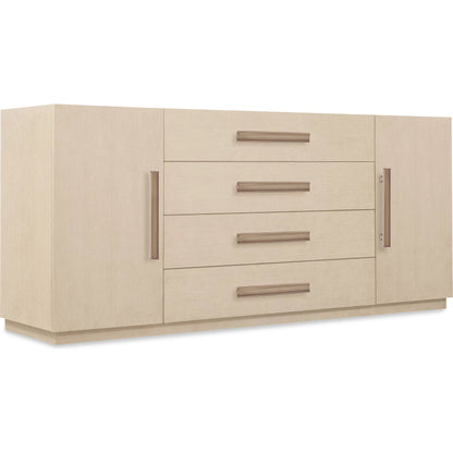 Westwood Buffet by Hooker Furniture in light wood and polished limestone. Made from oak veneers in a transitional style.
