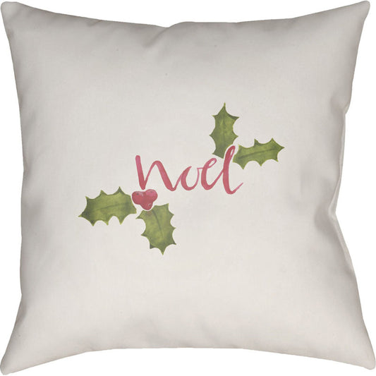 Noel Pillow - 22614 by Livabliss in white, red, green. Made from front: 100% polyester, back: 100% polyester in a traditional style.