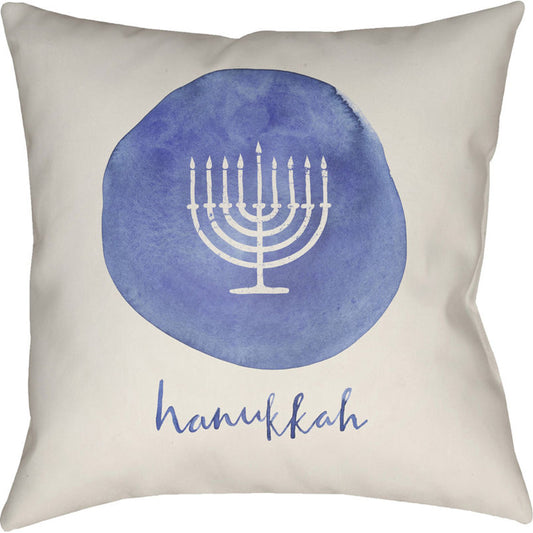 Hannukah Pillow - 19074 by Livabliss in white, blue. Made from front: 100% polyester, back: 100% polyester in a modern style.