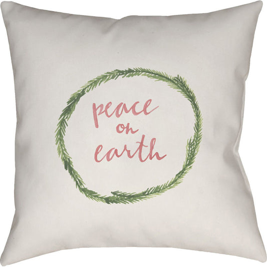 Peace on Earth Pillow - 24998 by Livabliss in white, red, green. Made from front: 100% polyester, back: 100% polyester in a traditional style.