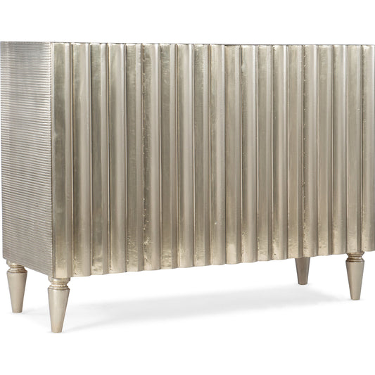 Melange Mackenna Two Door Chest by Hooker Furniture in silver. Made from german silver foil with mango wood in a modern style.