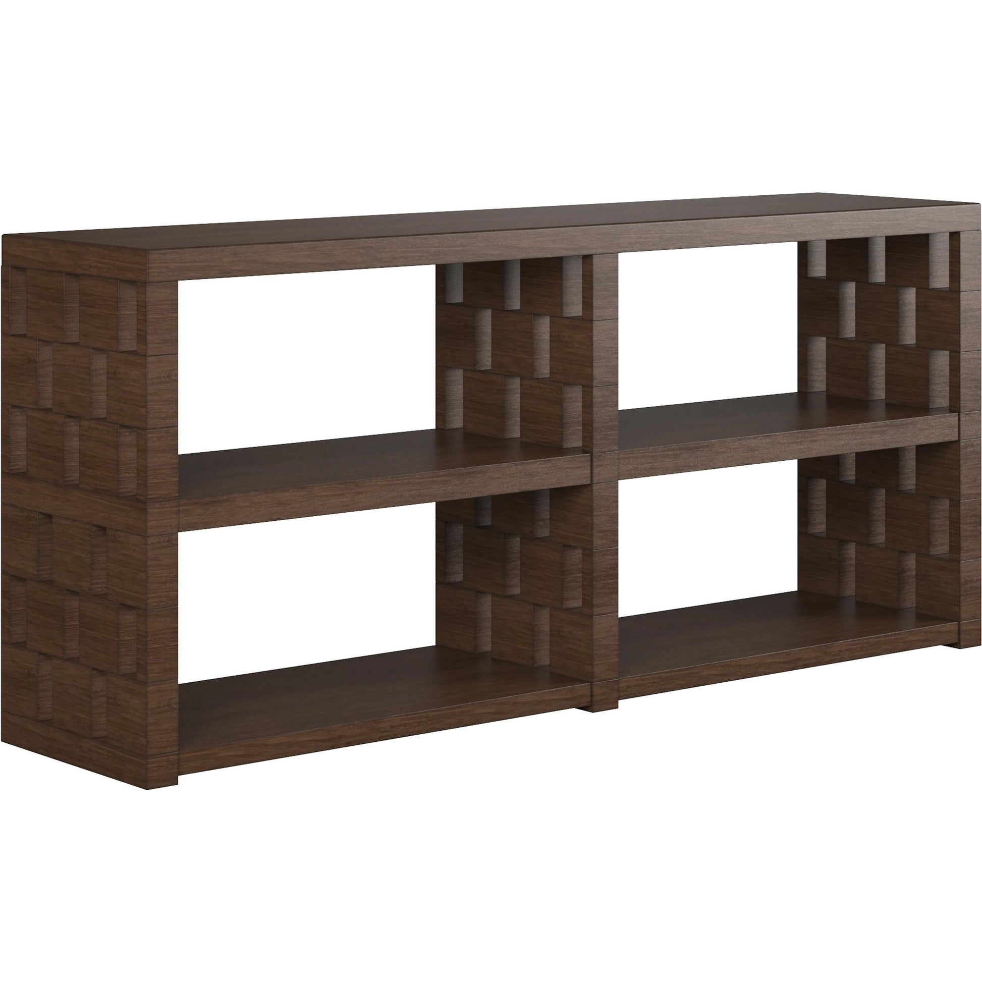 Verge Console Table by A.R.T. Furniture in handcrated walnut. Made from materrials(s): poplar, parawood solids, mirror, metal in a traditional style.