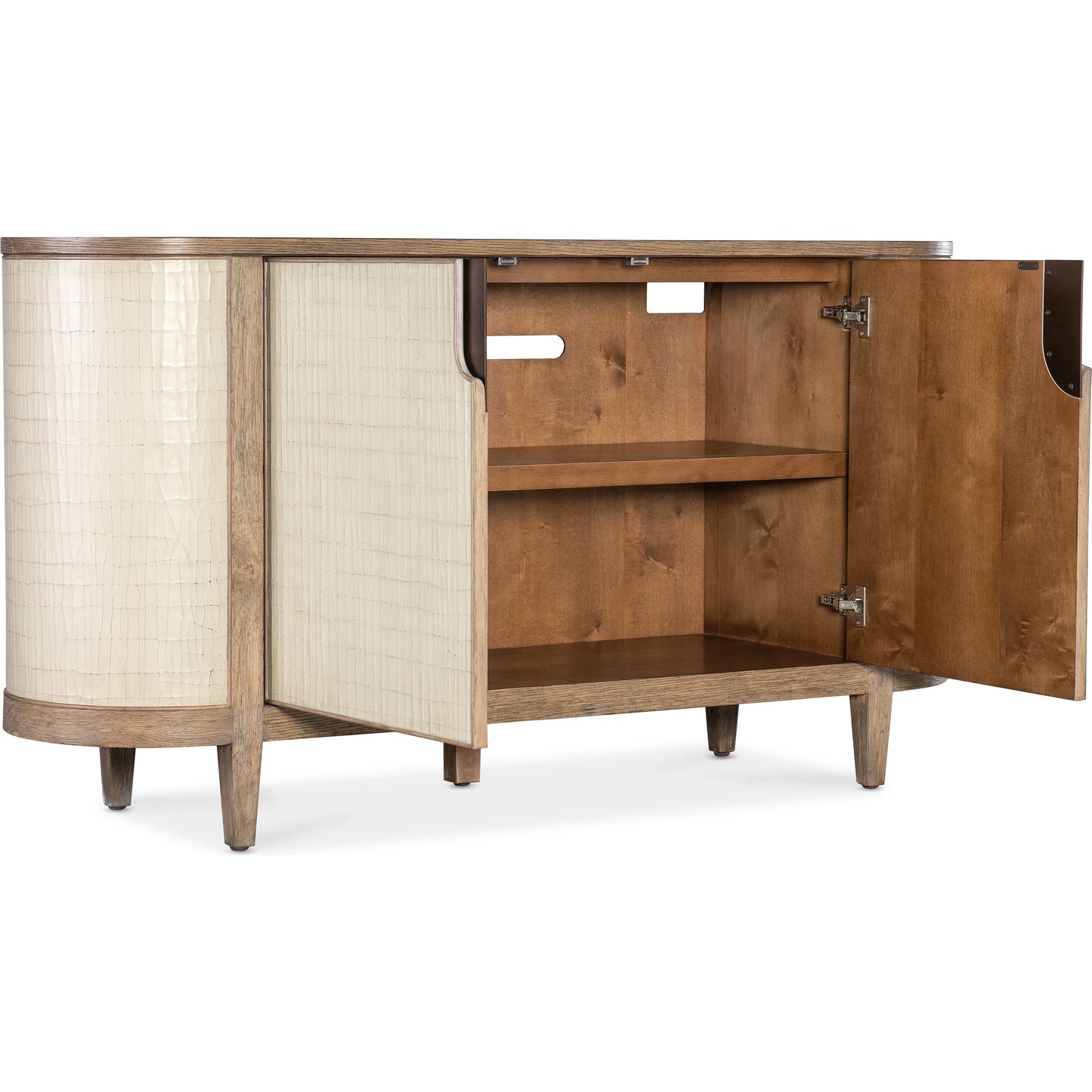 002 SI-2133606 | Additional Silo | Melange Arbor Credenza by Hooker Furniture in medium wood. Made from oak veneers, canvas crackle in a modern style.