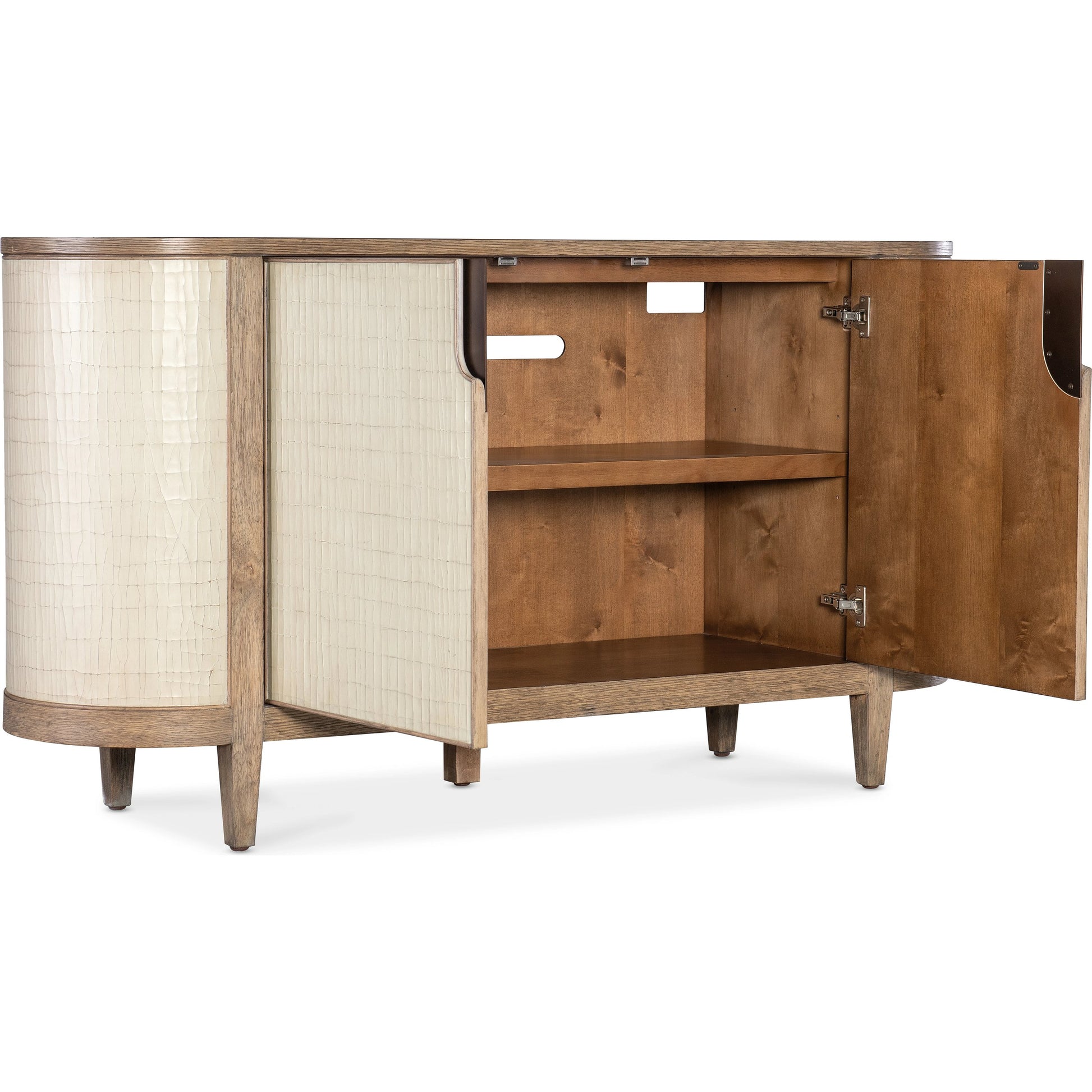 Melange Arbor Credenza by Hooker Furniture in medium wood. Made from oak veneers, canvas crackle in a modern style.