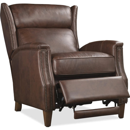 Lansing Power Recliner with Power Headrest by Hooker Furniture in dark wood. Made from leather in a traditional style.