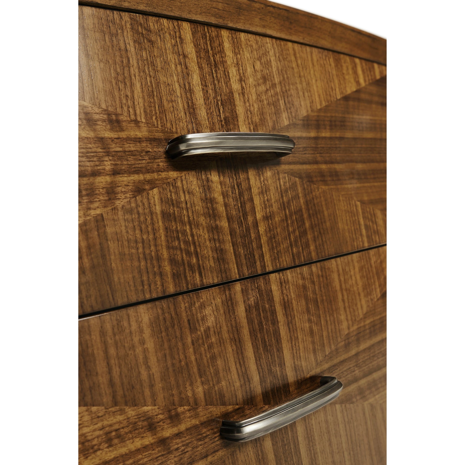 Toulouse Bedside Chest by Jonathan Charles in walnut. Made from walnut quarter figured veneer in a modern style.