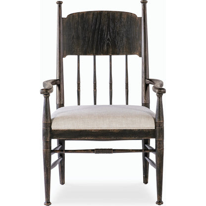Americana Upholstered Seat Arm Chair by Hooker Furniture in beige. Made from oak veneers and fabric in a cottage & farmhouse style.