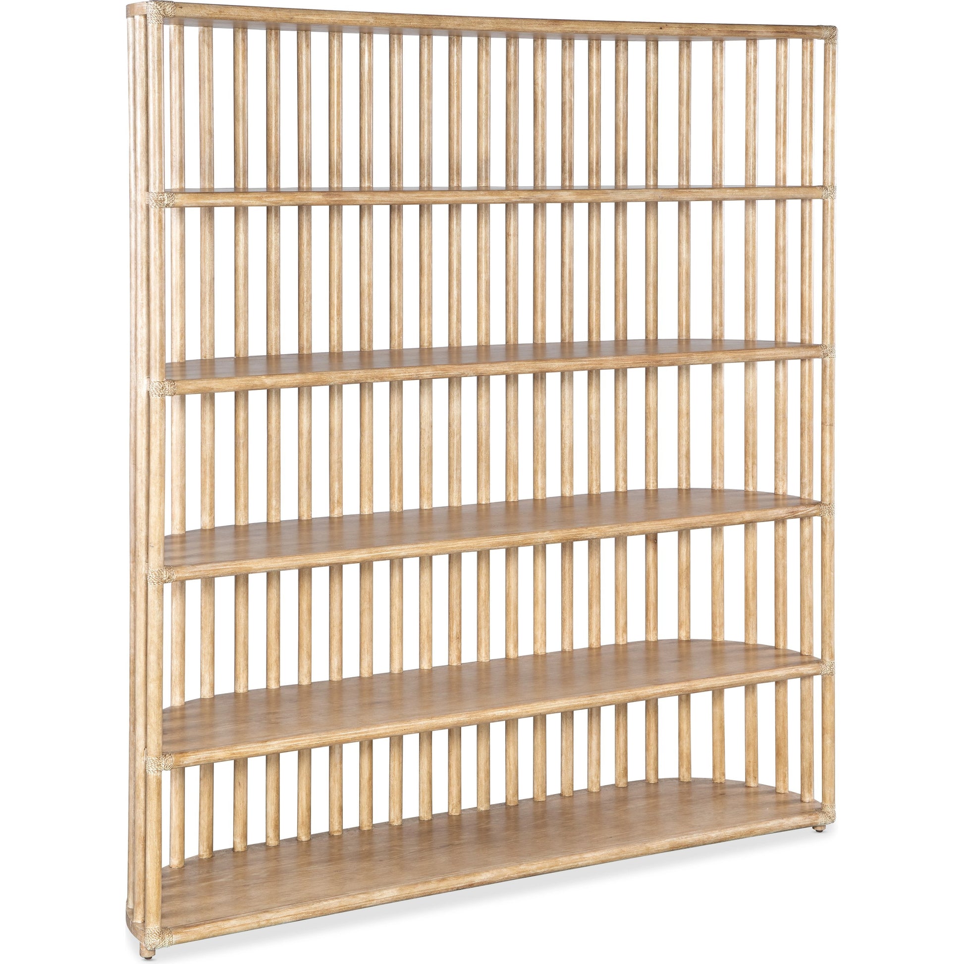 Retreat Slatted Bookcase by Hooker Furniture. Made from oak veneers, rope in a cottage & farmhouse style.