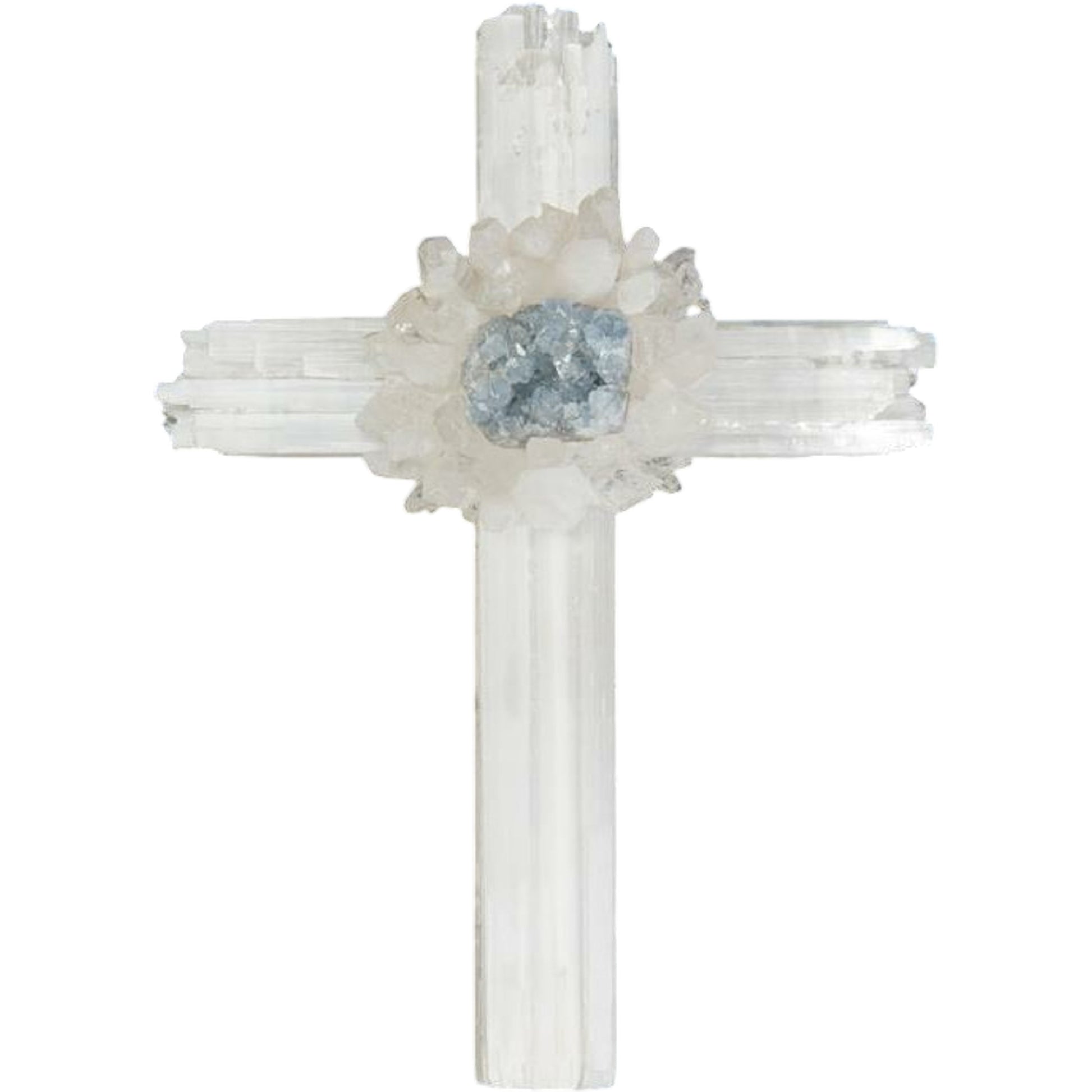 Selenite Cross with Celestite by John-Richard in clear. Made from acrylic, crystal in a rustic style.
