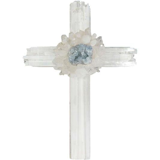 Selenite Cross with Celestite by John-Richard in clear. Made from acrylic, crystal in a unique style.