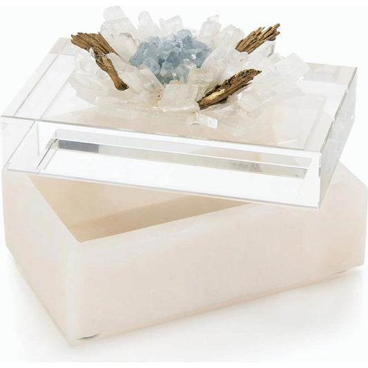 Festooned in Stones Box with Celestite by John-Richard in alabaster. Made from crystal in a transitional style.