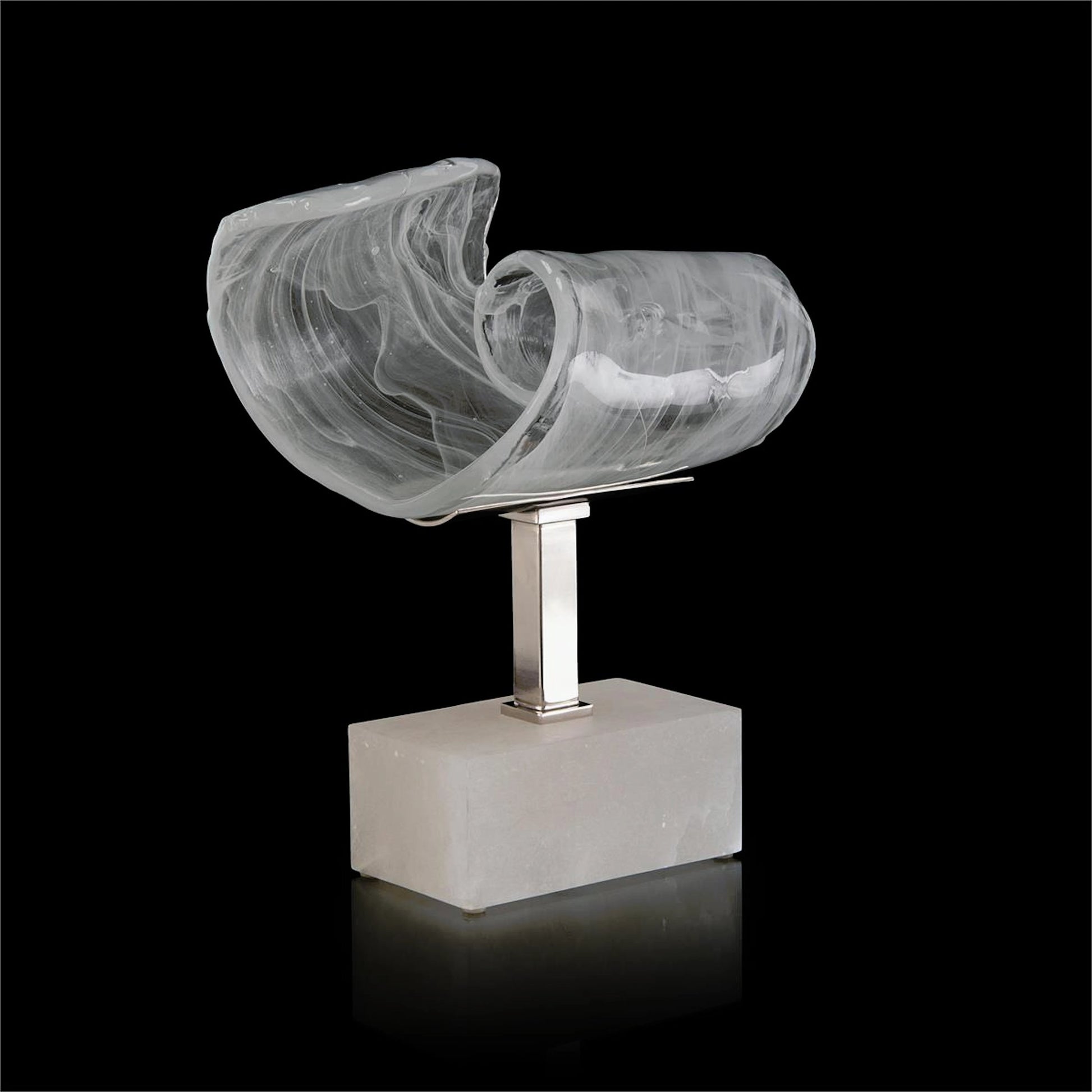 Clear and White Horizontal Glass Curl by John-Richard in alabaster, clear, nickel, white. Made from glass, nickel in a modern style.