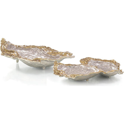 Double Oyster Bowl by John-Richard in gold, silver. Made from unique in a transitional style.