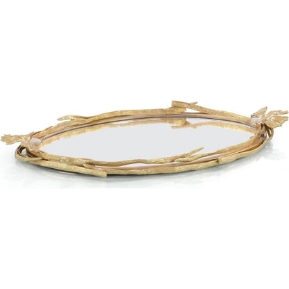Fleur Stone Tray by John-Richard in natural and polished brass. Made from stone in a transitional style.