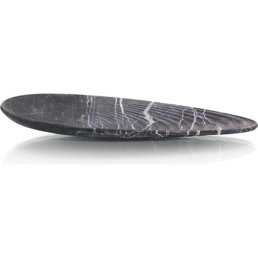 Carved Teardrop Black Marble Tray I by John-Richard in black. Made from unique in a transitional style.