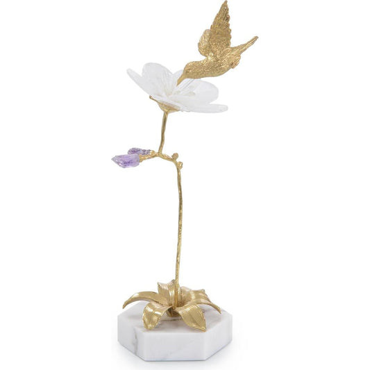 Hummingbird and Selenite Sculpture I by John-Richard in brass. Made from unique in a transitional style.