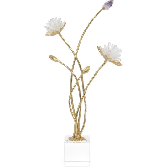 Quartz and Amethyst Floral Sculpture by John-Richard in amethyst and brass. Made from unique in a transitional style.