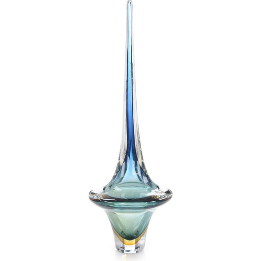 Azure Blue Handblown Glass Sculpture I by John-Richard in blue, yellow. Made from glass in a transitional style.