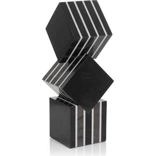 Cubed Black Marble Sculpture by John-Richard in black. Made from unique in a modern style.