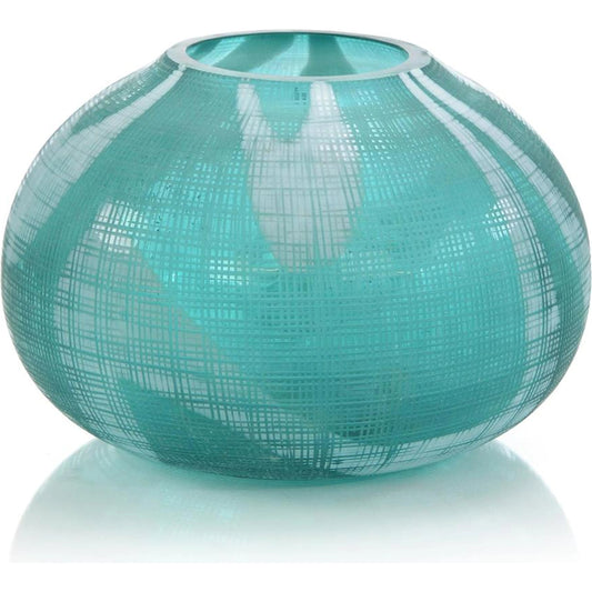 Aqua Green Etched Glass Vase II by John-Richard in aqua green. Made from unique in a coastal style.