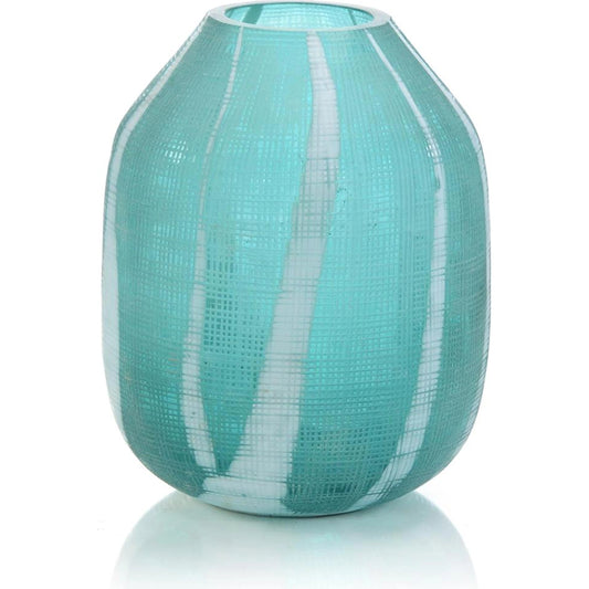 Aqua Green Etched Glass Vase I by John-Richard in aqua green. Made from unique in a coastal style.