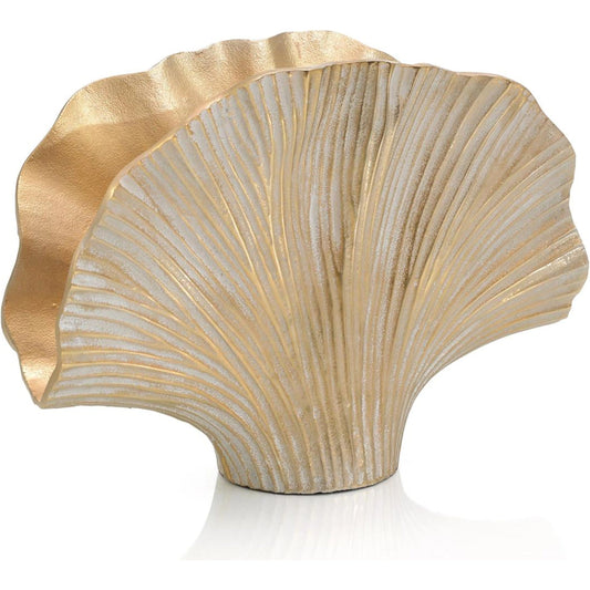 Gold Ginkgo Leaf Vase I by John-Richard in gold. Made from unique in a coastal style.