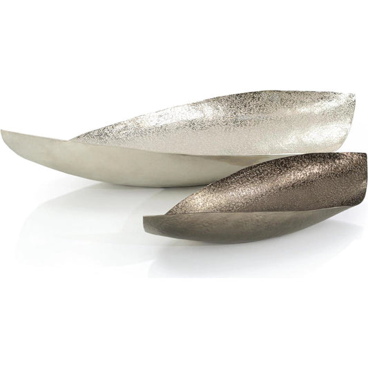 Pea Pod Nesting Bowls (Set of 2) by John-Richard in silver, dark copper. Made from unique in a modern style.